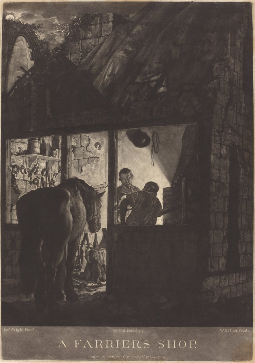 Sklep kowala autorstwa William Pether after Joseph Wright of Derby
