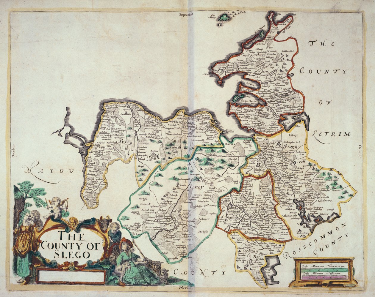 Hrabstwo Slego, z „Hiberniae Delineatio”, „Down Survey”, 1685 (ręcznie kolorowe grawerowanie) autorstwa William Petty