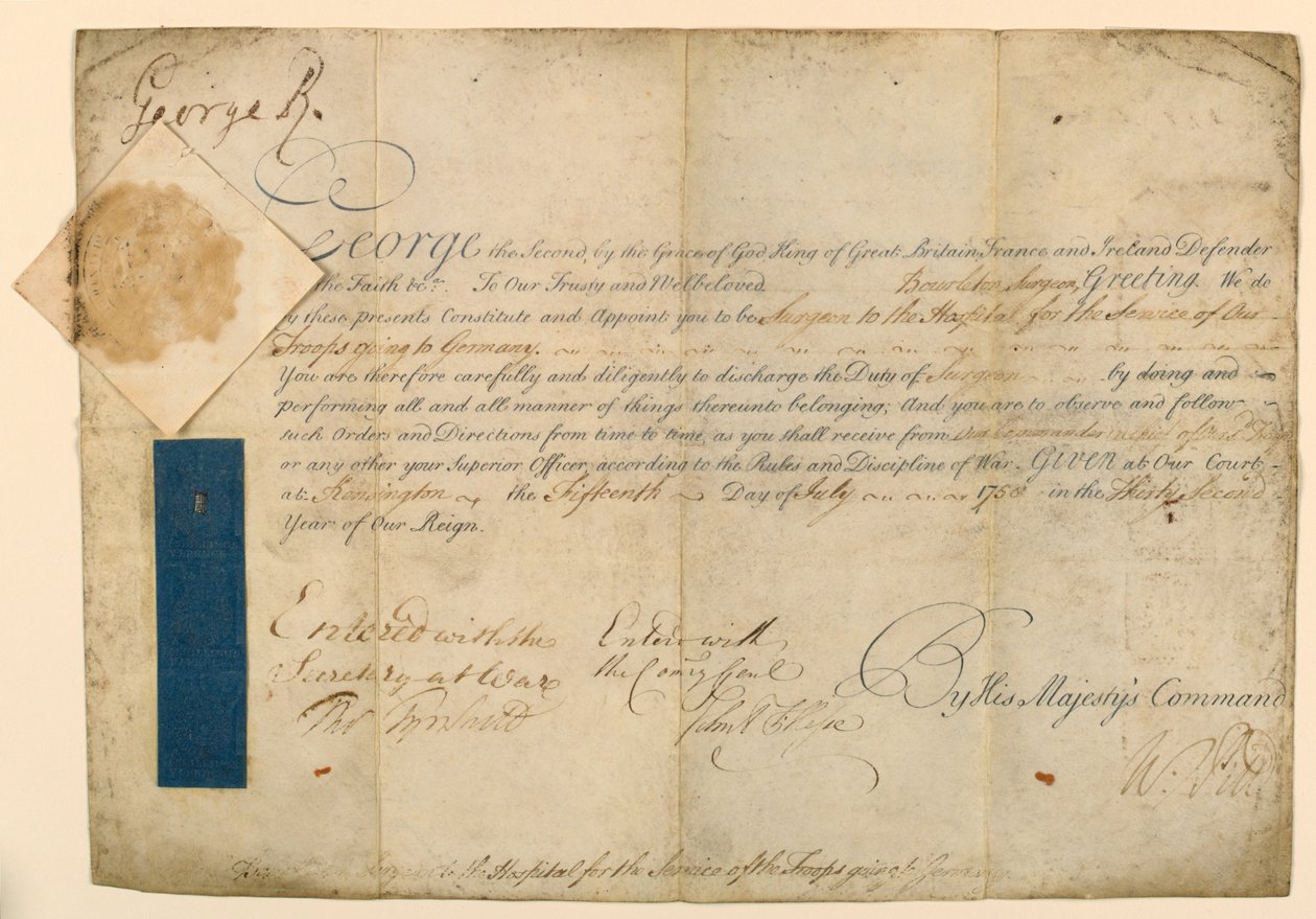 Upoważnienie do powołania chirurga wojskowego autorstwa William Pitt