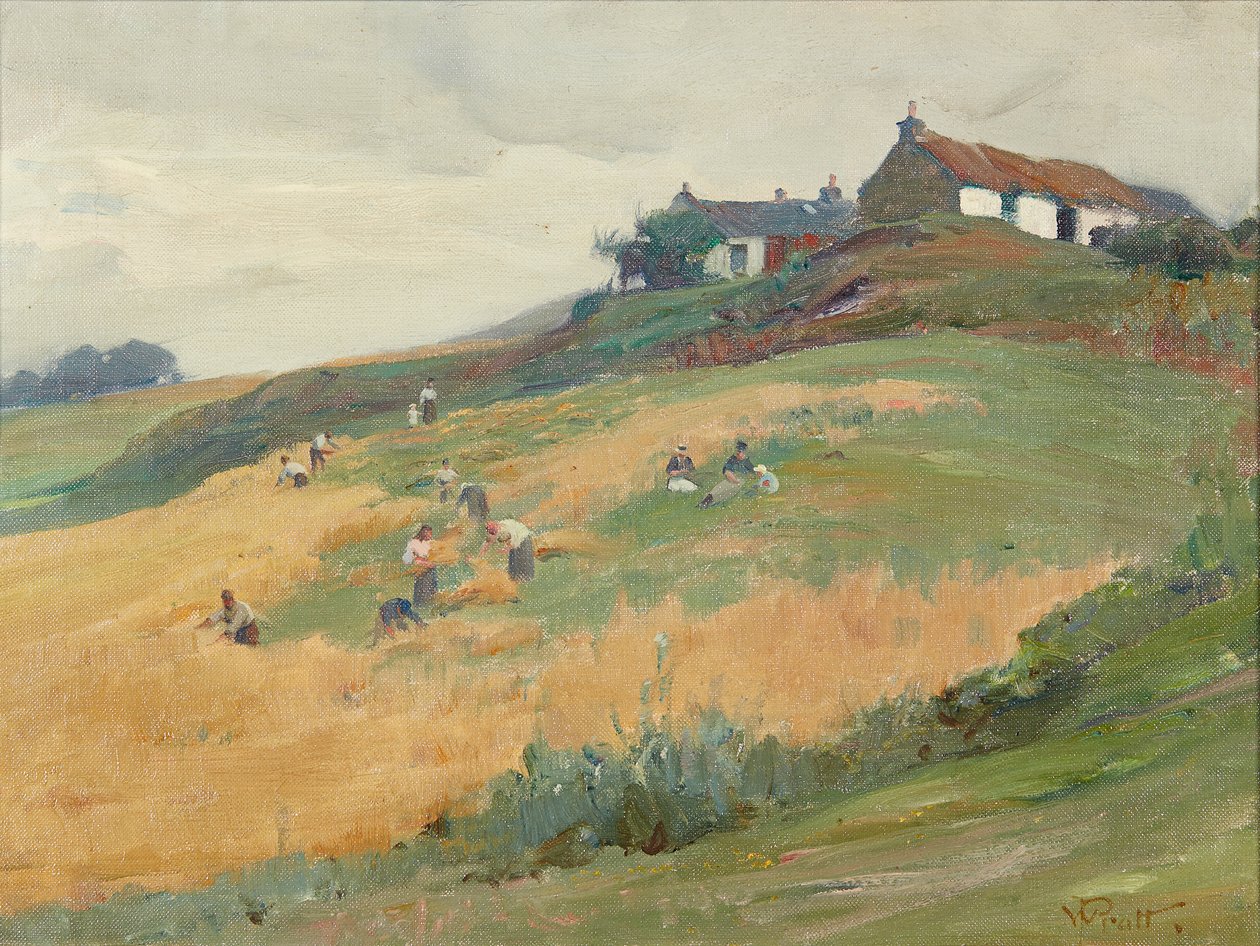 Żniwiarze na zboczu wzgórza (olej na płótnie) autorstwa William Pratt