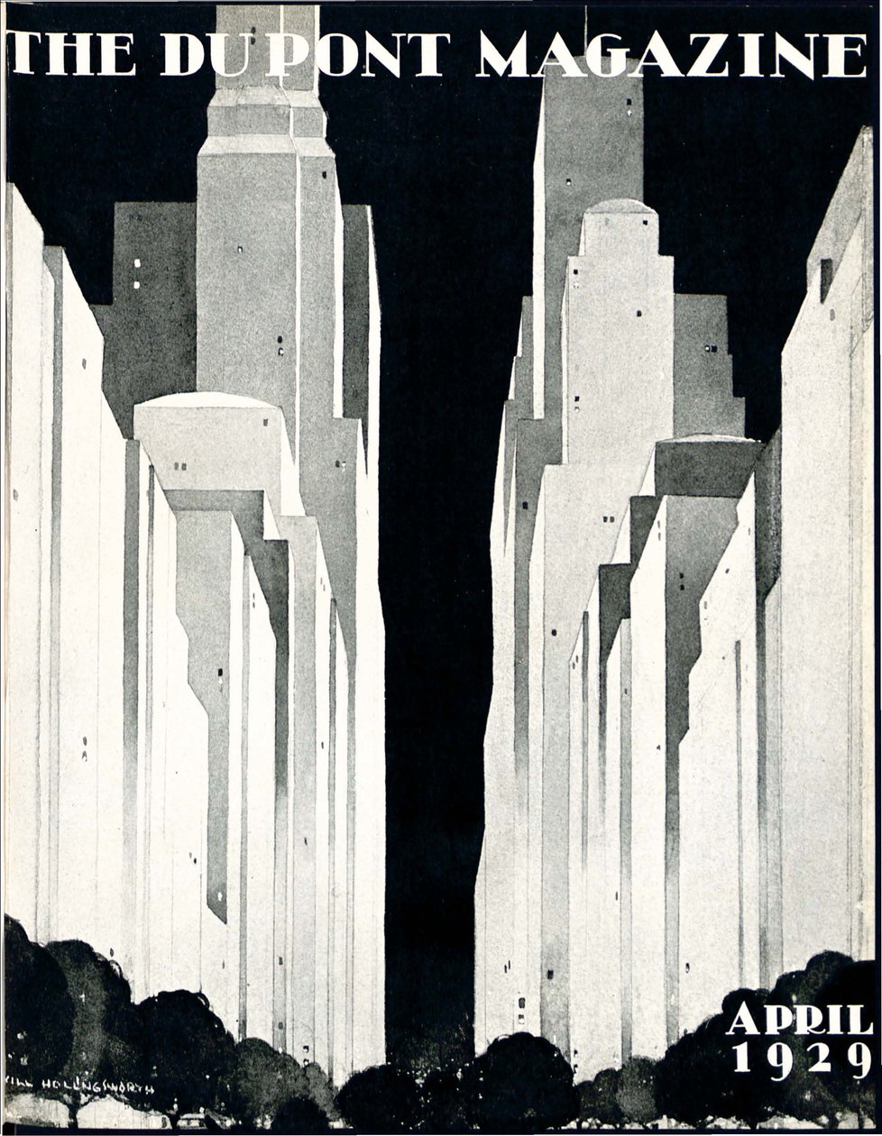 Wieżowce, przednia okładka magazynu DuPont, kwiecień 1929 autorstwa William R. Jr. Hollingsworth