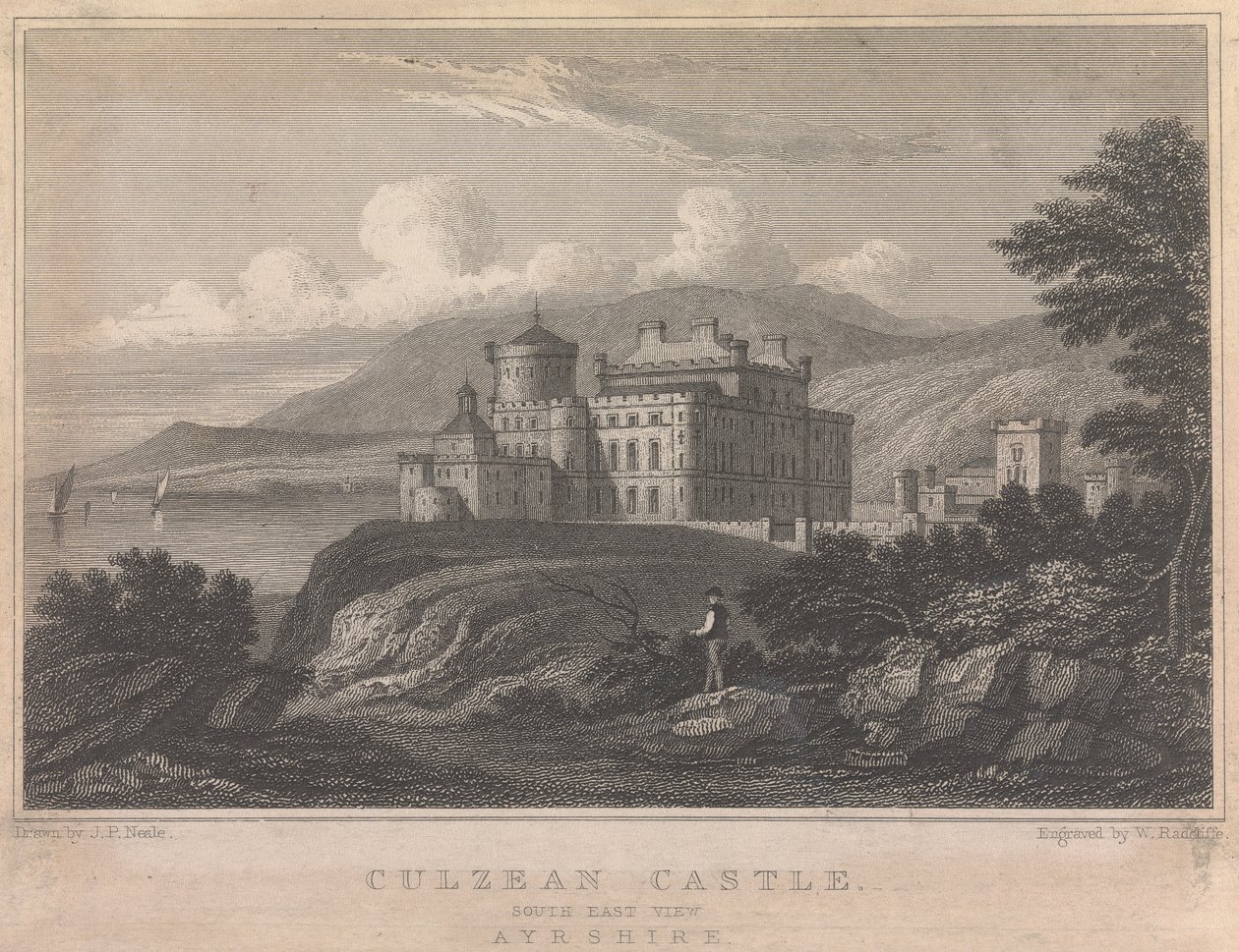 Zamek Culzean, widok na południowy wschód, Ayrshire; strona 84 (tom pierwszy) autorstwa William Radclyffe