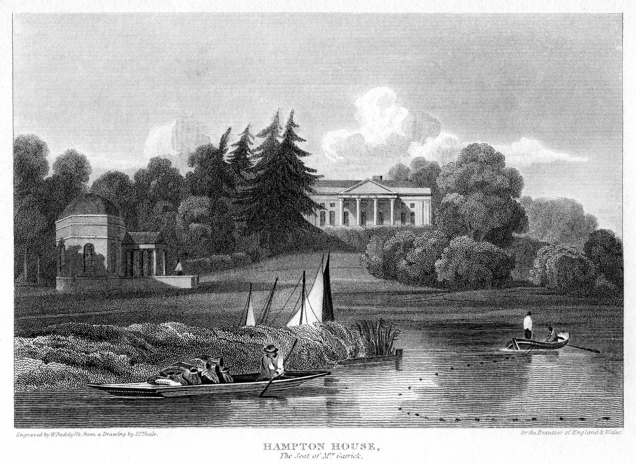 Hampton House, siedziba pana Garricka, Hampton, Richmond upon Thames, Londyn, 1815 r. autorstwa William Radclyffe