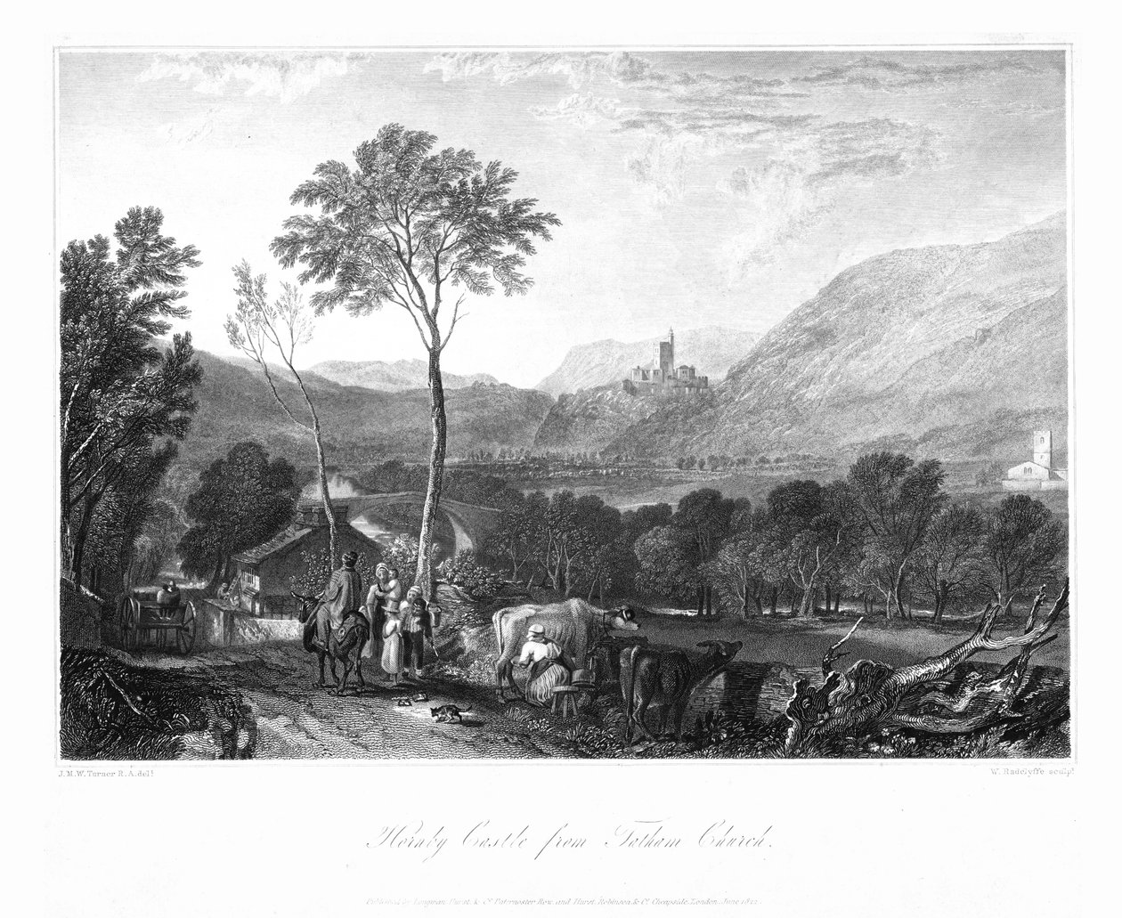 Zamek Hornby z kościoła Tatham, ok. 1822 r. autorstwa William Radclyffe