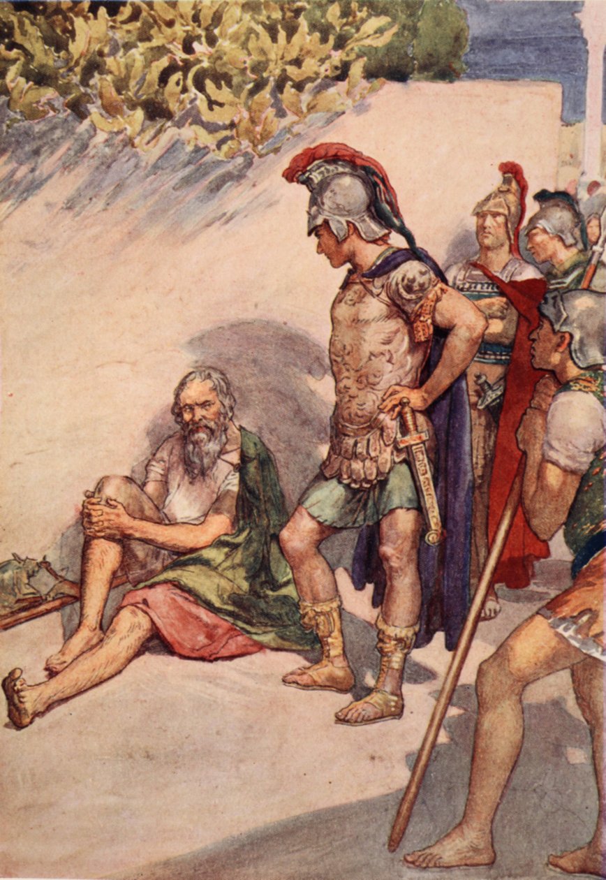 Alexander i Diogenes, ilustracja z „Życia Plutarcha dla chłopców i dziewcząt”, powtórzona przez W.H. Weston, Londyn ok. 1910 autorstwa William Rainey