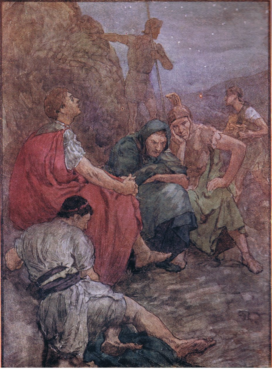 Brutus i jego towarzysze po bitwie pod Filippi, z Plutarch Lives opublikowanych przez T C & E C Jack Ltd autorstwa William Rainey