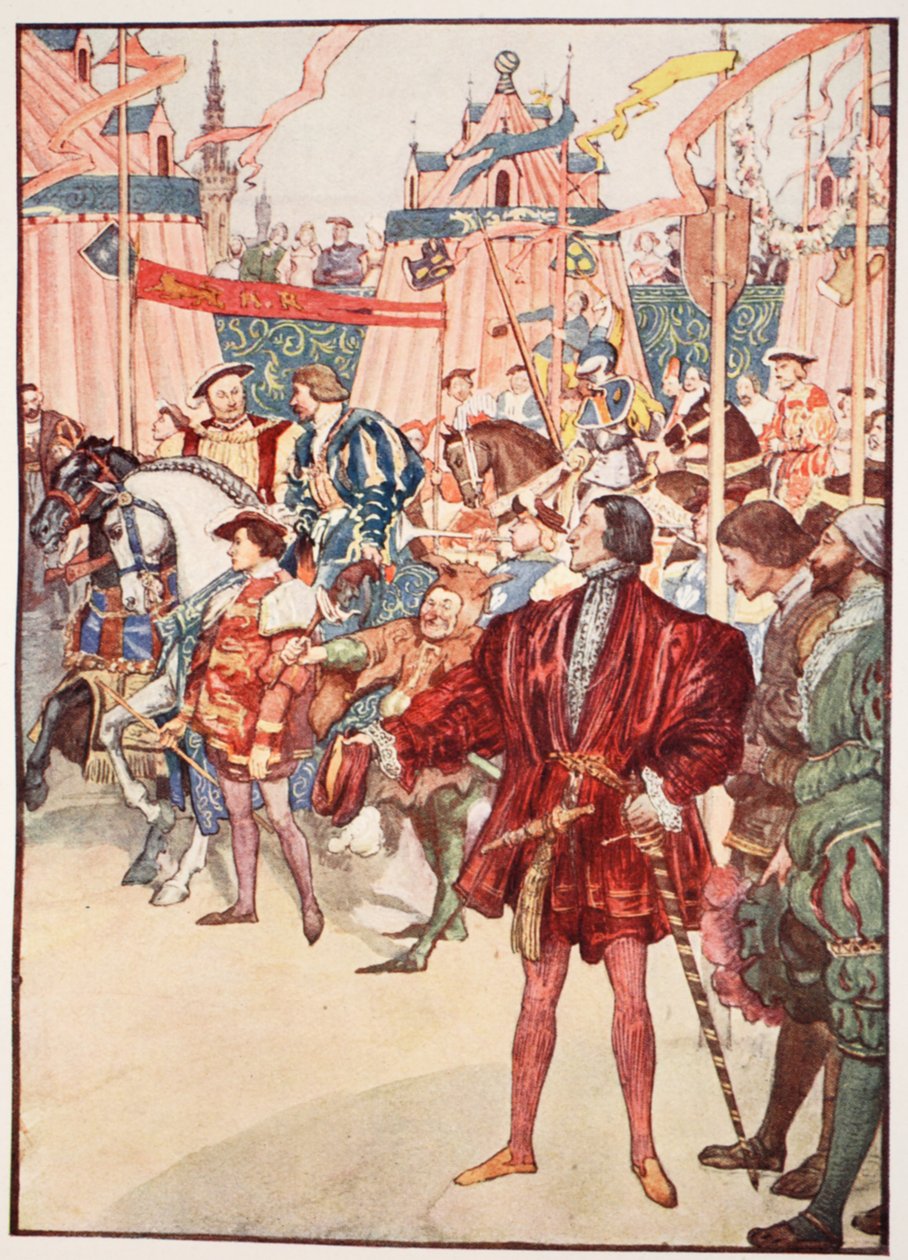 The Field of the Cloth of Gold, czerwiec 1520, ilustracja z „Historia Francji opowiedziana chłopcom i dziewczętom” Mary Macgregor, 1920 autorstwa William Rainey