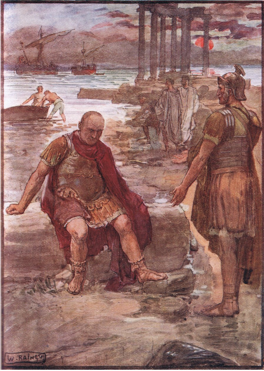 Wygnany Marius pośród ruin Kartaginy, z Plutarch Lives opublikowanych przez T C & E C Jack Ltd autorstwa William Rainey