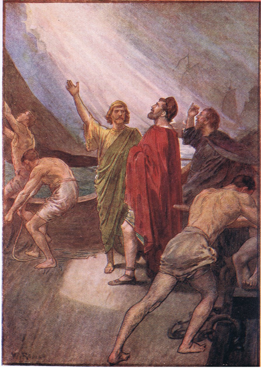 Timoleon wypływa na Sycylię, z Plutarch Lives opublikowanych przez T C & E C Jack Ltd autorstwa William Rainey