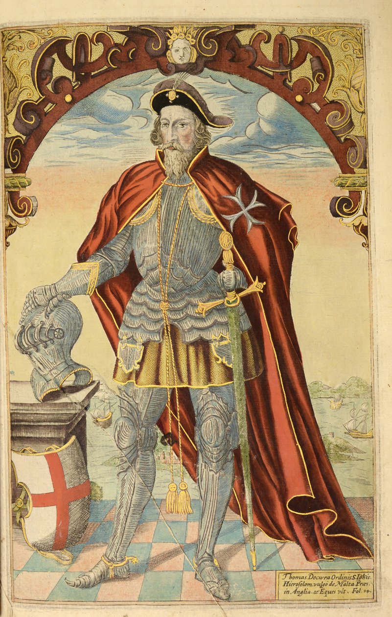 Sir Thomas Docwra z nHonor Military i Civill, William Segar, wyd. Robert Barker, Londyn, 1602 (ręcznie barwiony grawerunek) autorstwa William Rogers