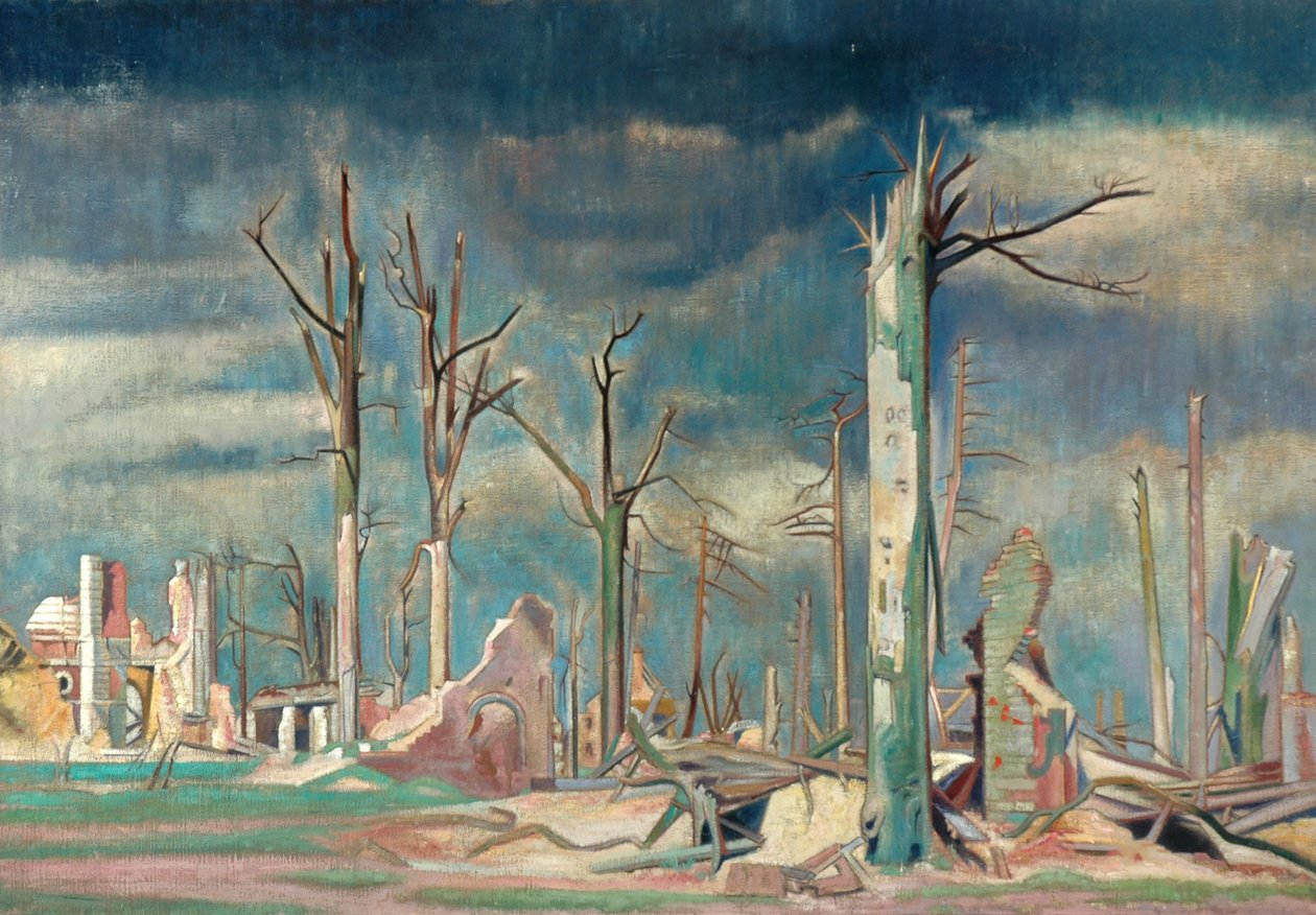 Aleja w Bourlon, Front Zachodni (olej na płótnie) autorstwa William Rothenstein