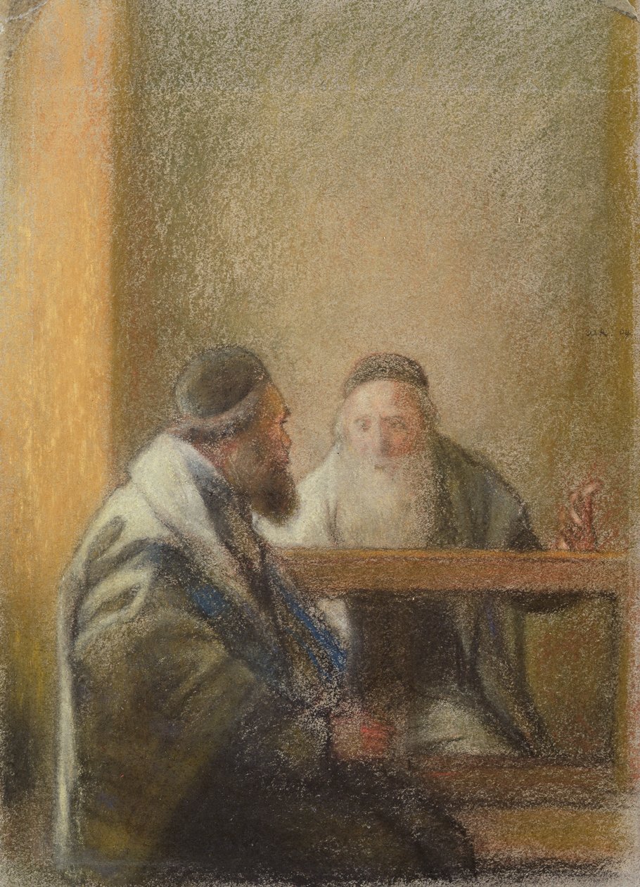 Wnętrze z dwoma rabinami (pastel na papierze) autorstwa William Rothenstein
