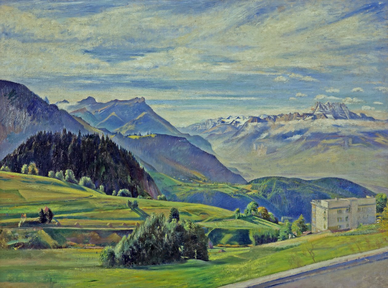 Le Dent du Midi z Leysin, Szwajcaria (olej na płótnie) autorstwa William Rothenstein