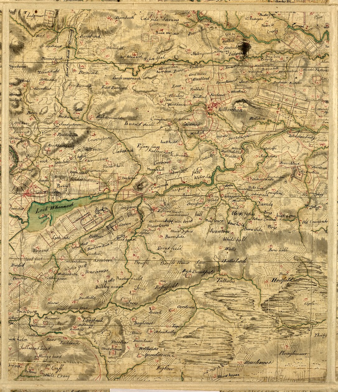 Mapa Roya nizinnej Szkocji, zawierająca Loch Whinnoch autorstwa William Roy