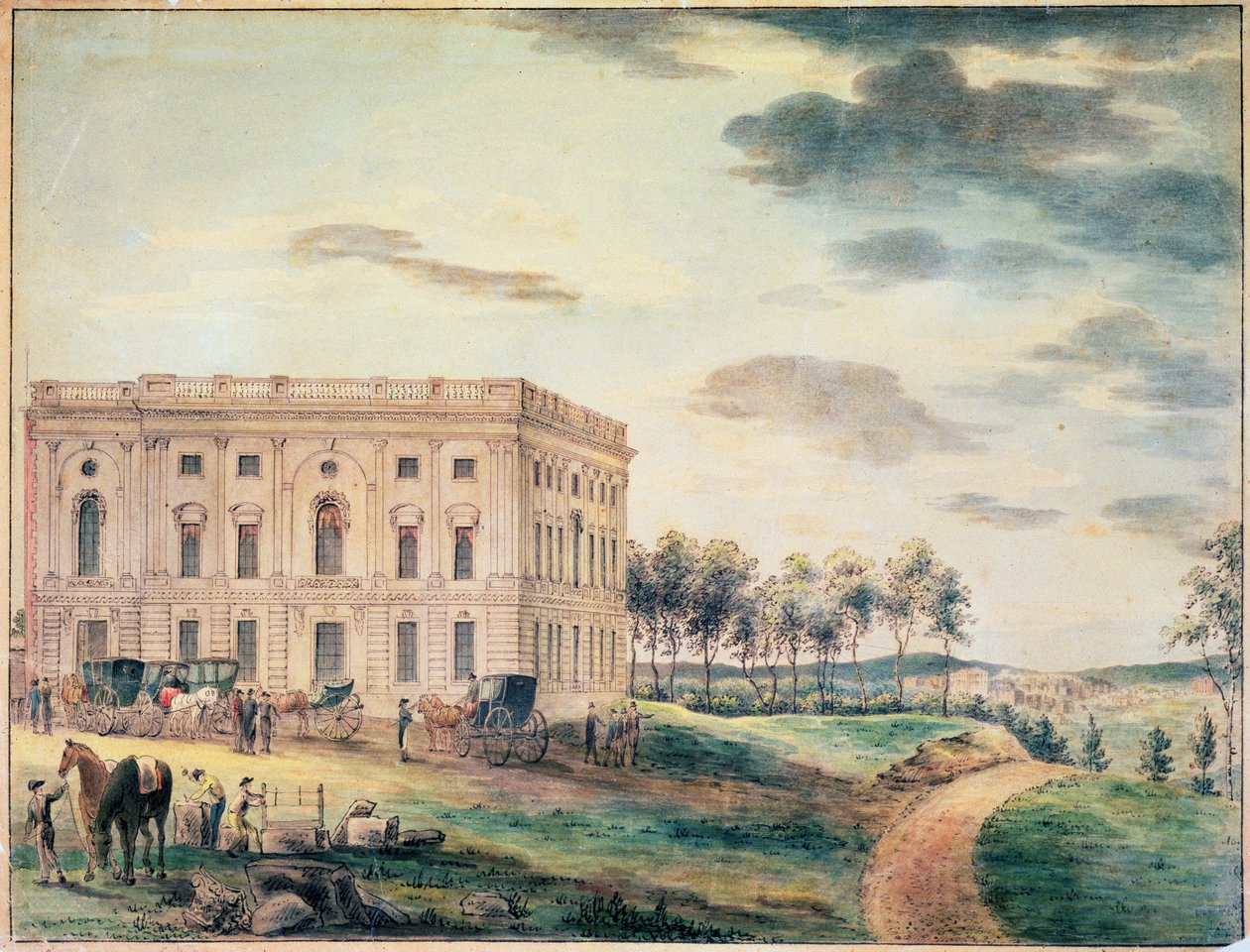 Widok na Kapitol w Waszyngtonie przed spaleniem przez Brytyjczyków, ok. 1800 (wc na papierze) autorstwa William Russell Birch