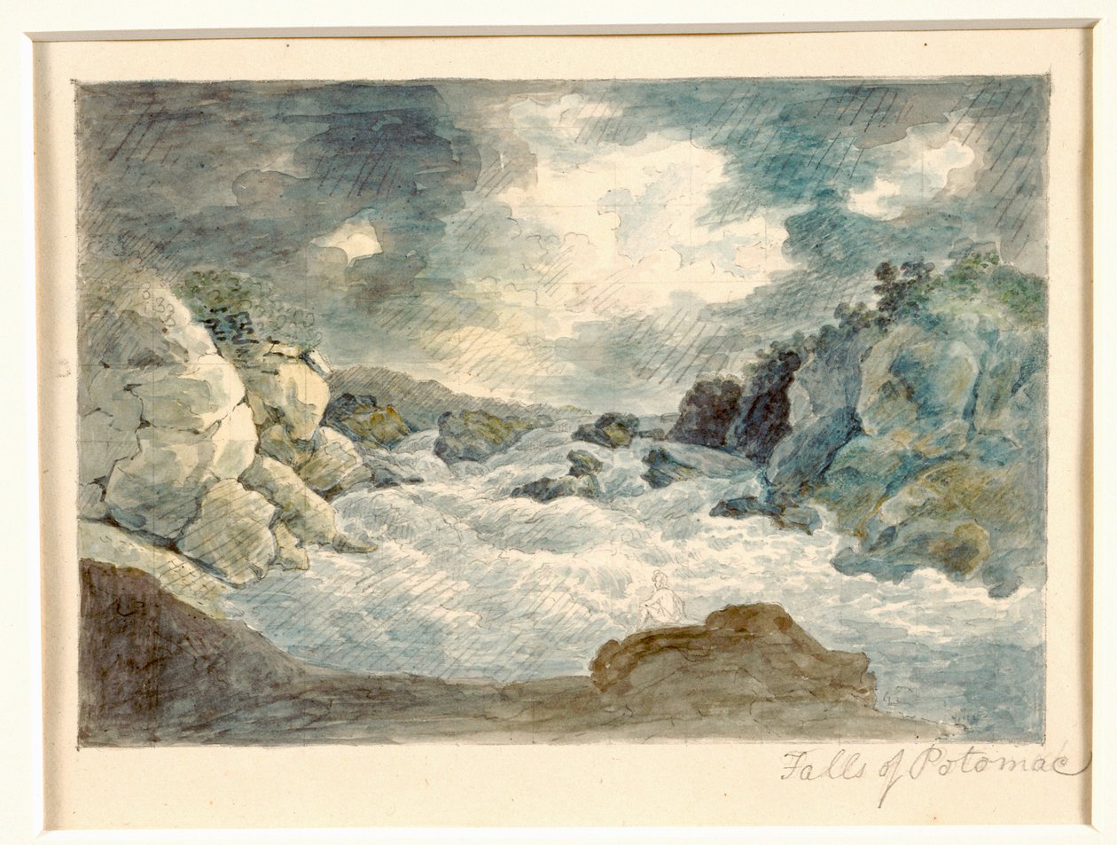 Falls of the Potomac, ok. 1800-10 (ołówek i akwarela na papierze) autorstwa William Russell Birch