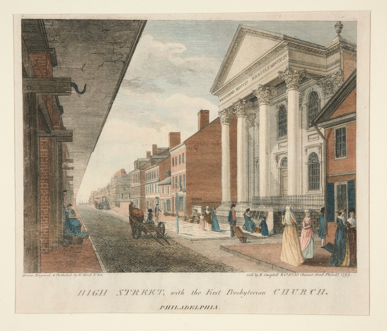 High Street z Pierwszym Kościołem Prezbiteriańskim w Filadelfii autorstwa William Russell Birch