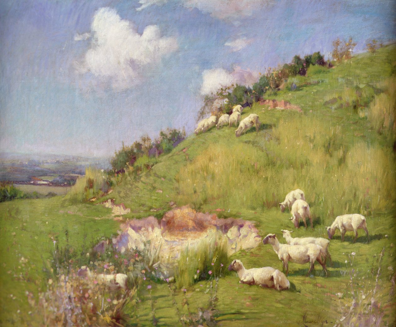 Owca na wzgórzu (olej na płótnie) autorstwa William Samuel Henry Llewellyn