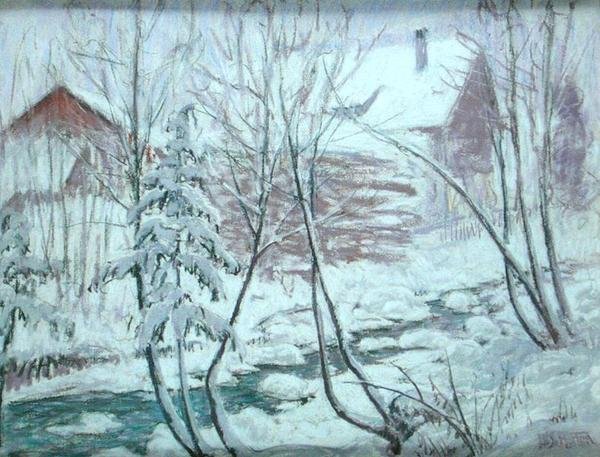 Chalets in the Snow (pastel na pokładzie) autorstwa William Samuel Horton