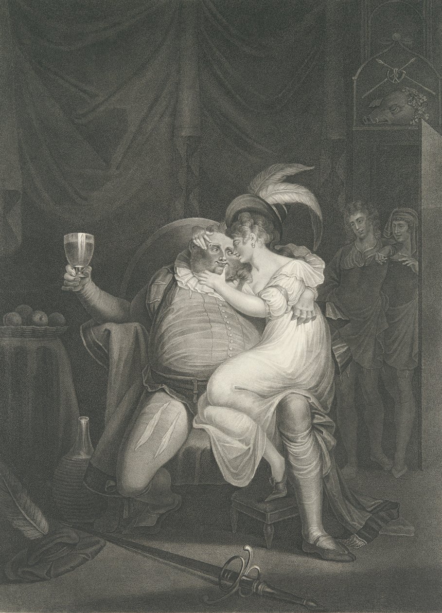 Lalka Tearsheet, Falstaff, Henry and Poins Shakespeare, Kin..., pierwsza publikacja 1795, wznowienie 1852. autorstwa William Satchwell Leney