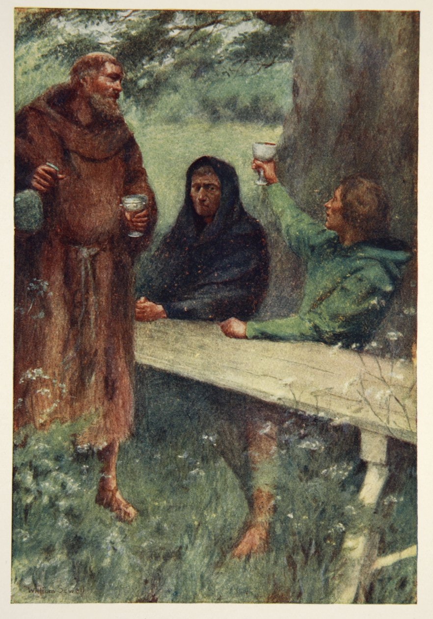 Robin Hood and the Black Monk, frontispis z „Hero Myths and Legends of the British Race” autorstwa M.I. Przypływ, 1910 autorstwa William Sewell