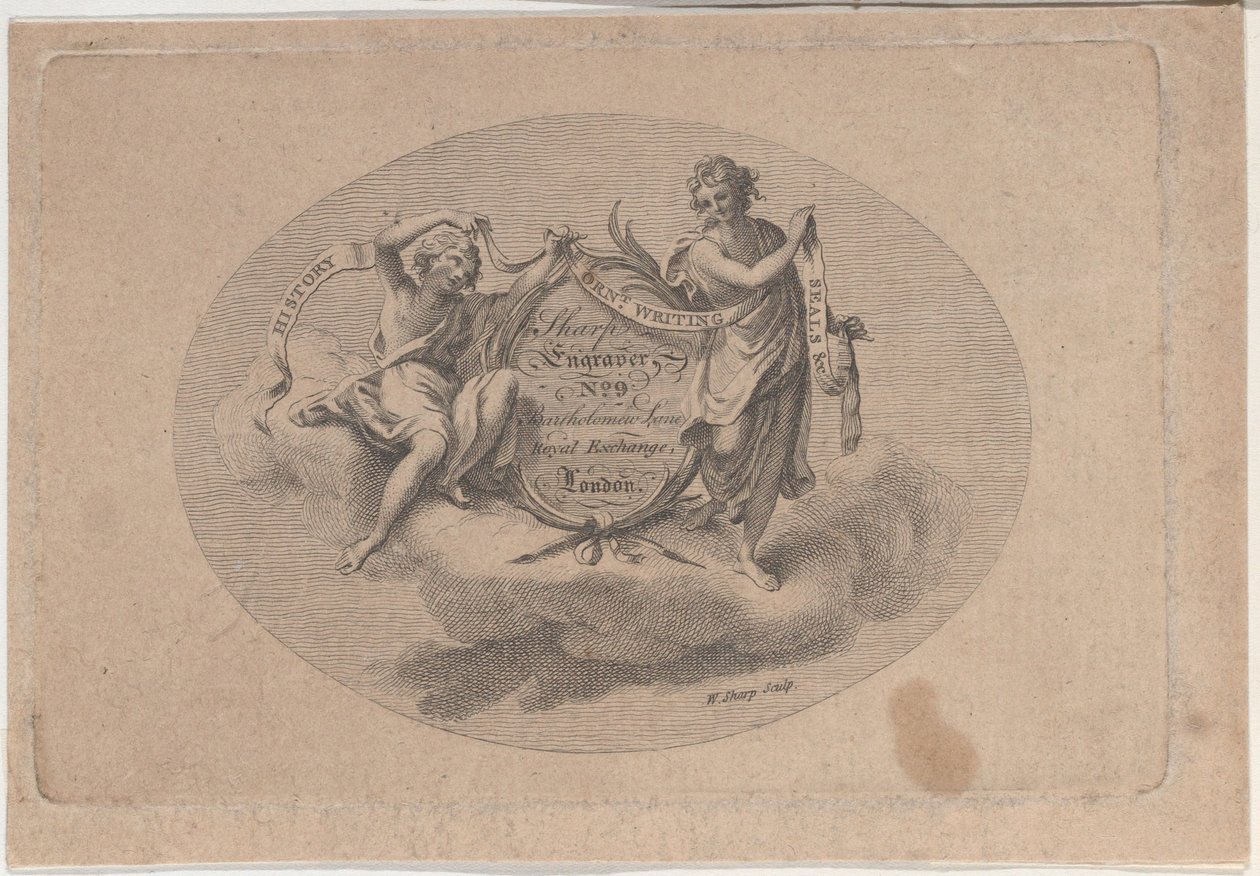 Karta handlowa dla Williama Sharpa, grawera, XIX wiek. autorstwa William Sharp