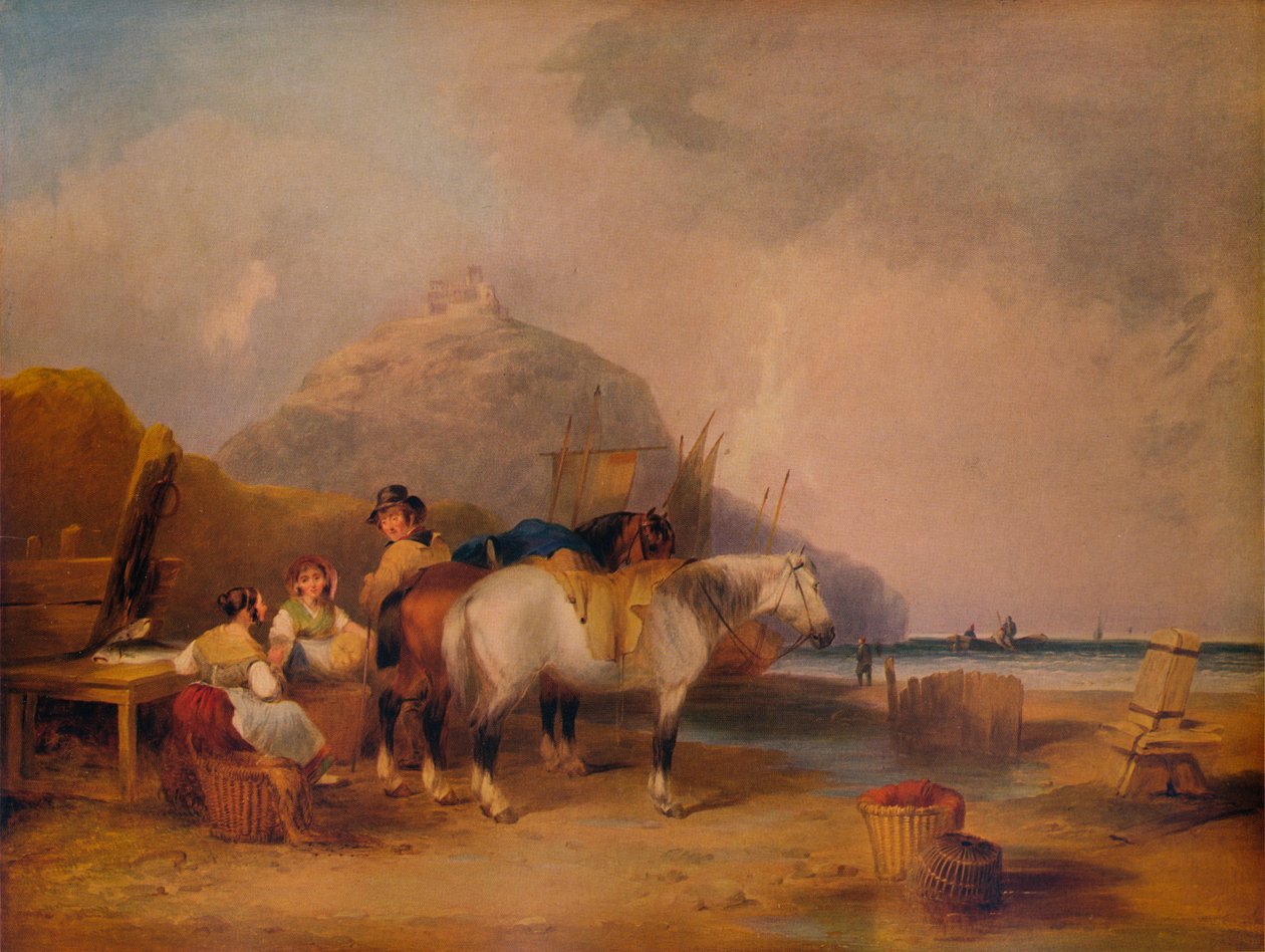 Scena nadmorska, z postaciami i końmi, ok. 1841 r. autorstwa William Shayer