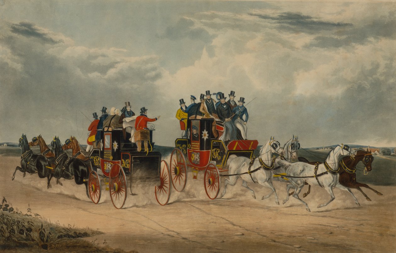 Poczta z Brighton Day nad Hockwood Common (kolorowy grawerunek) autorstwa William Shayer