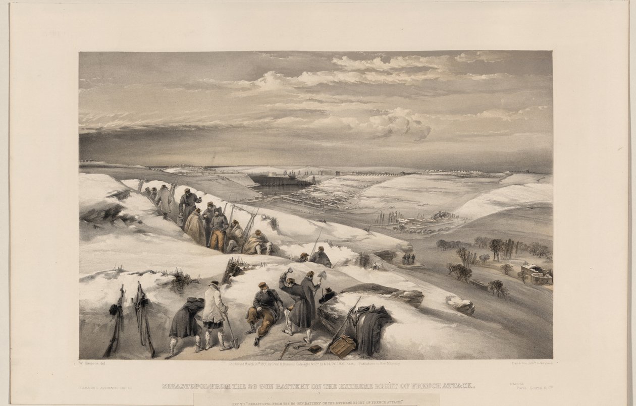 Sewastopol z baterii 26 dział, 1855 autorstwa William Crimea Simpson