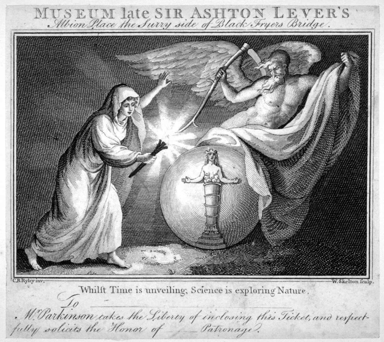 Bilet do Leverian Museum, Albion Place, Southwark, Londyn, c1805 autorstwa William Skelton