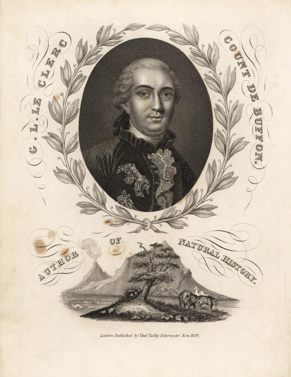 Portret hrabiego Georgesa Buffona wewnątrz wawrzynowej girlandy autorstwa William Smellie