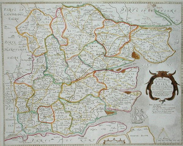 Nowa mapa hrabstwa Essex, opublikowana przez Henry Overton autorstwa William Smith