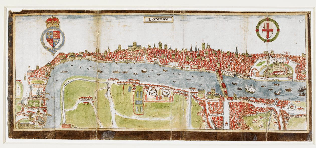 Sloane 2596, f.52 Widok Londynu od południa, ukazujący Tamizę, London Bridge i Wieżę autorstwa William Smith