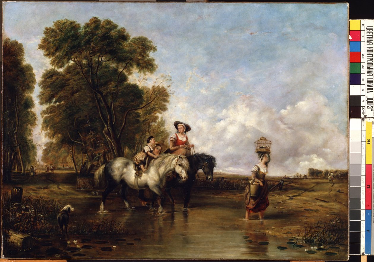 Przeprawa przez ford (przez bród). Obraz Williama I Shayera (1788-1879). Olej na płótnie, 94,5 x 127,5 cm. XIX-wieczna szkoła angielska. Państwowe Muzeum Sztuki im. MK Ciurlionisa w Kownie (Litwa). autorstwa William Snr. Shayer