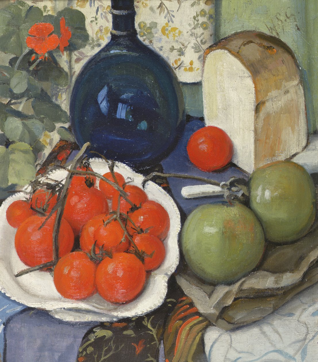 Martwa natura z pomidorami i jabłkami (olej na płótnie) autorstwa William Somerville Shanks