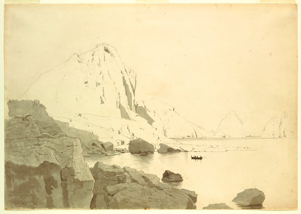Rysunek przedstawiający widok Capri we Włoszech z południowym wybrzeżem i Faraglione, ok. 1865 r. autorstwa William Stanley Haseltine