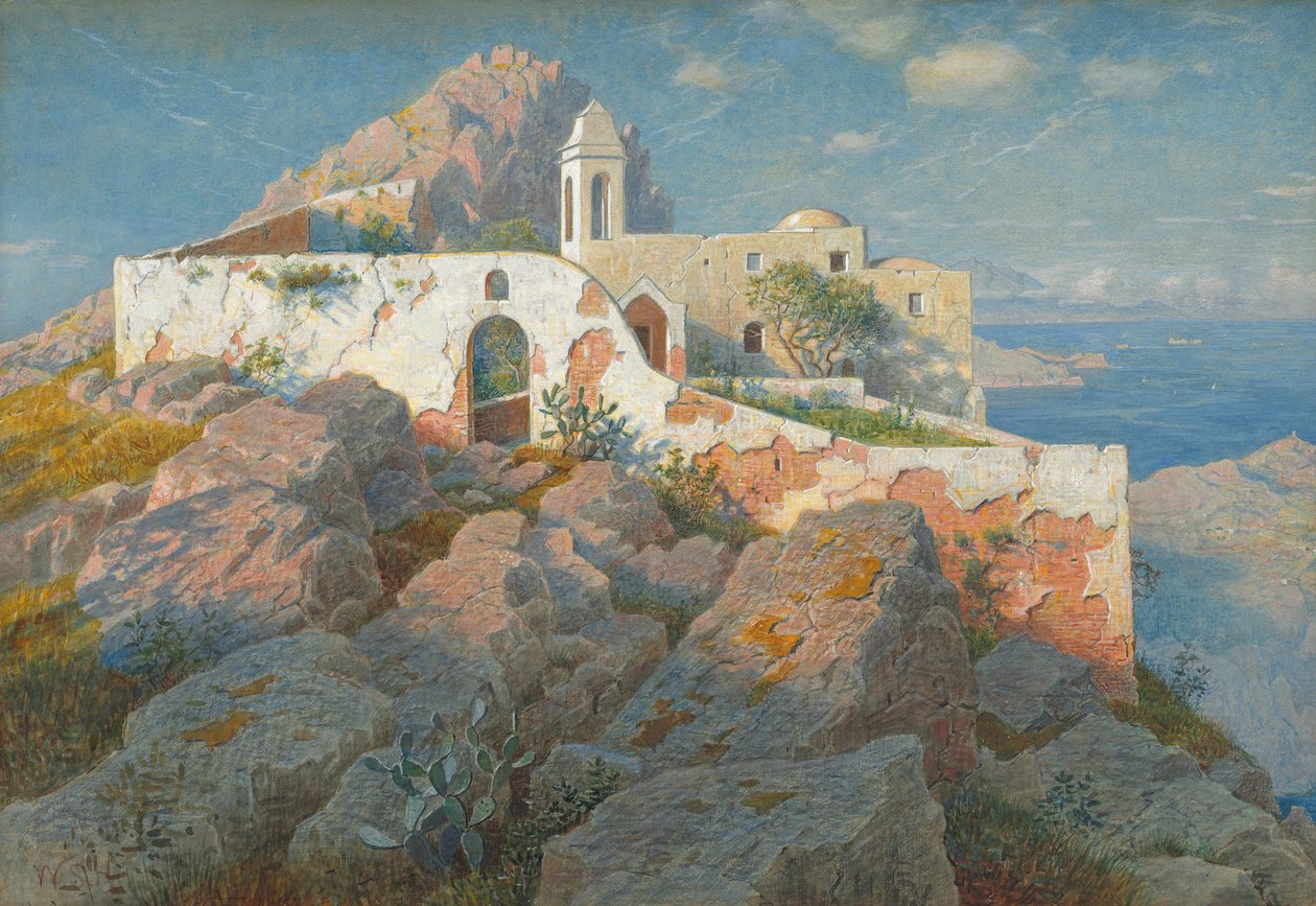 Santa Maria a Cetrella, Anacapri, ok. 1892 (akwarela i gwasz na graficie) autorstwa William Stanley Haseltine