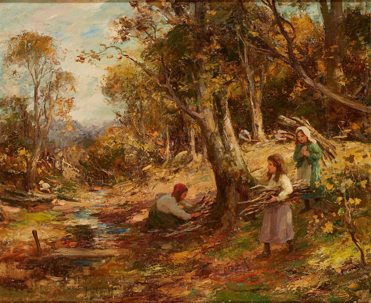 Zbieranie drewna opałowego (olej na płótnie) autorstwa William Stewart MacGeorge
