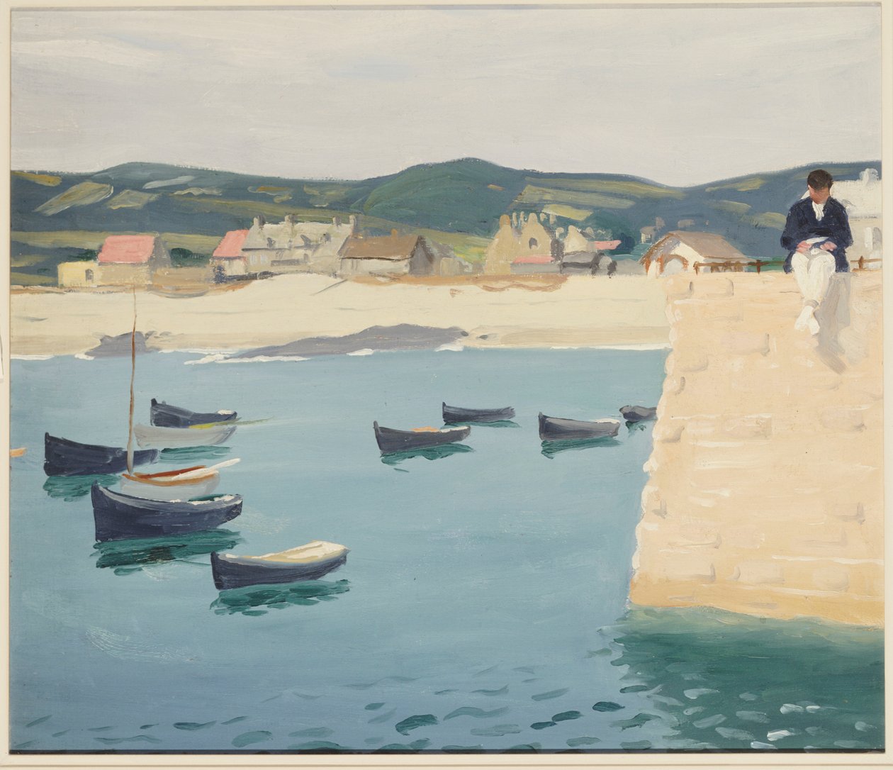 Chłopiec czytający na brzegu portu autorstwa William Strang