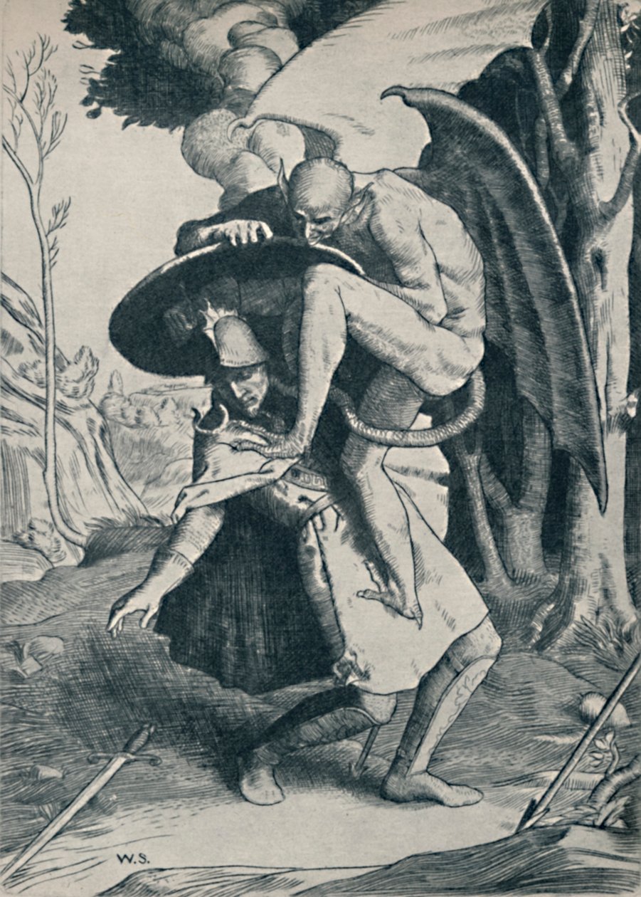 Chrześcijański walczący Apollyon, 1895, 1923 autorstwa William Strang