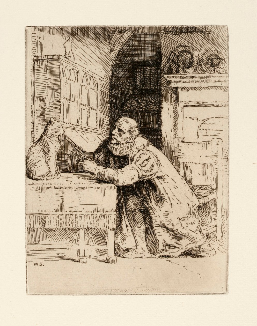 Montaigne i kot. Ilustracja autorstwa Izaaka Waltona i Charlesa Cottona z The Compleat Agler autorstwa William Strang