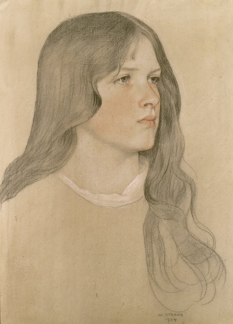 Portret dziewczynki, 1904 (kolorowa kredka na papierze) autorstwa William Strang