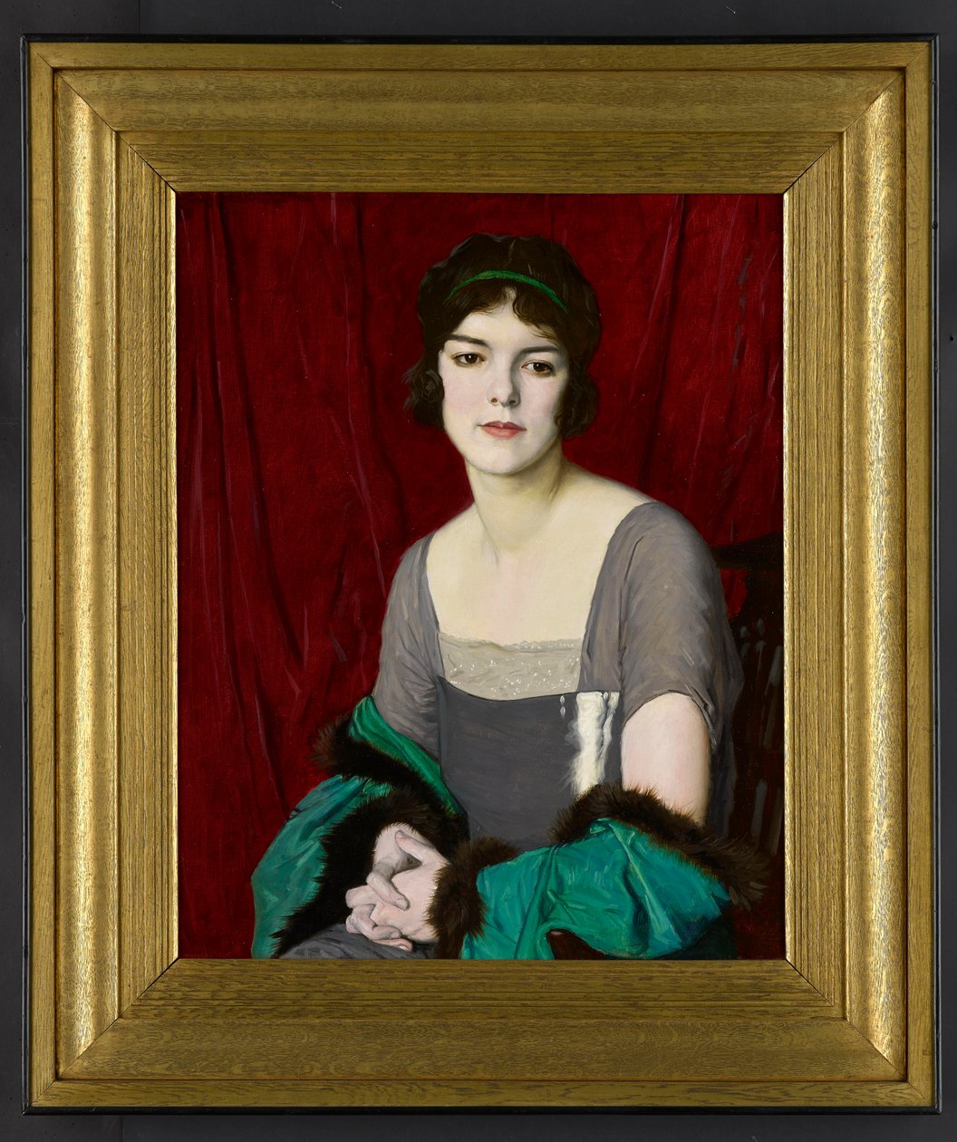 Zielony płaszcz, portret aktorki panny Barbary Horder, 1918 autorstwa William Strang