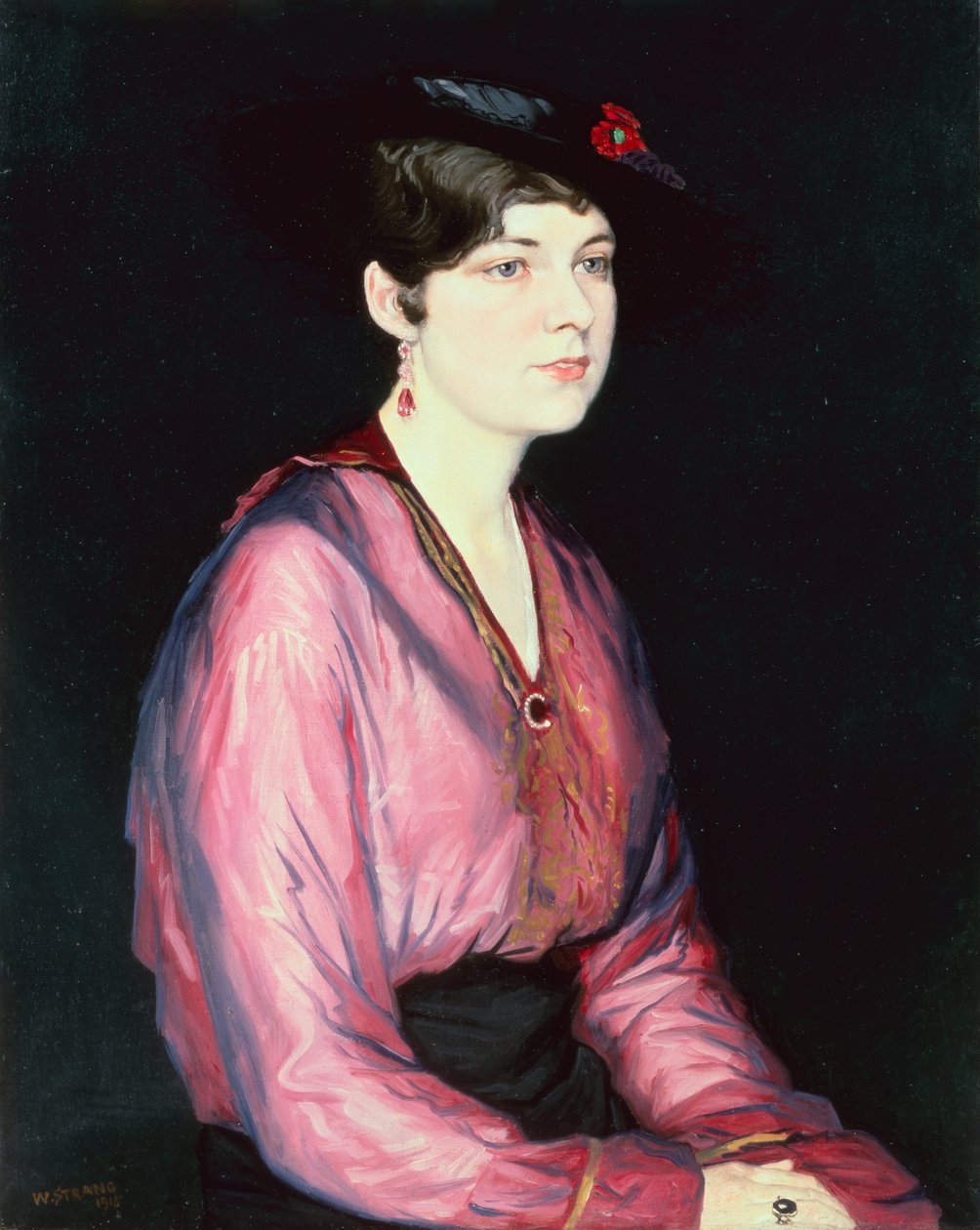 Różowa bluzka, portret Sylvii Parsons autorstwa William Strang