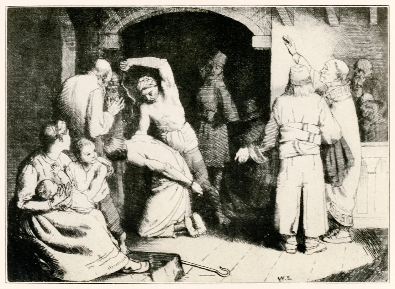 Biczowanie wiernych z „Postępu pielgrzymów z tego świata, do tego, który ma nadejść” John Bunyan (1628-1688) ilustracja Williama Stranga (1859-1921) Wierny jest torturowany po swoim rozprawie autorstwa William Strang