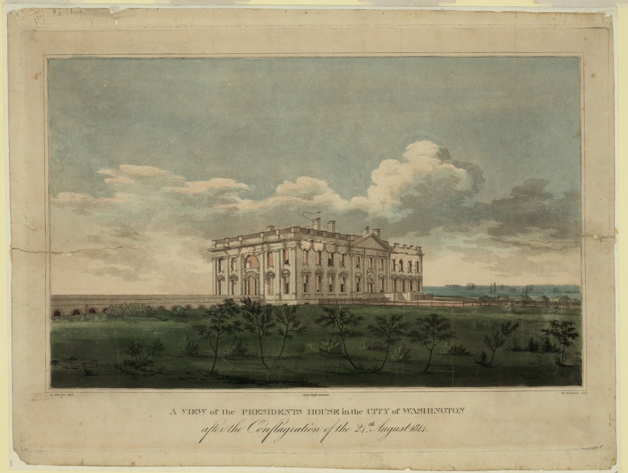 Widok Białego Domu w mieście Waszyngton po pożarze z 24 sierpnia 1814 r., 1 autorstwa William Strickland