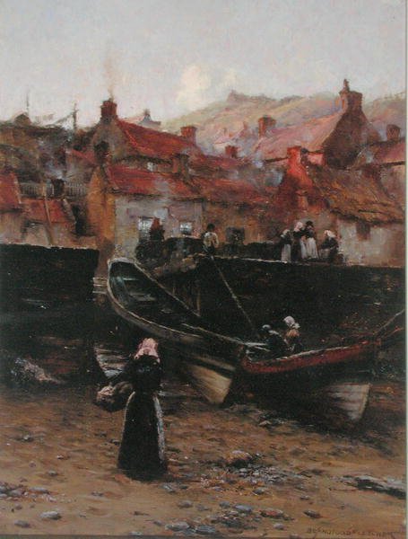 Nabrzeże w Staithes, Yorkshire (olej na płótnie) autorstwa William Teulon Blandford Fletcher