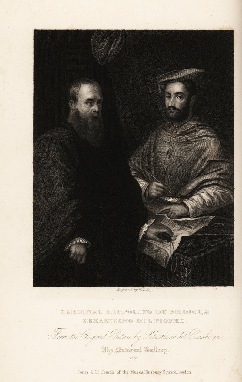 Portret Sebastiano del Piombo, włoskiego malarza okresu wysokiego renesansu i wczesnego manieryzmu, około 1485-1547, z kardynałem Ippolito de