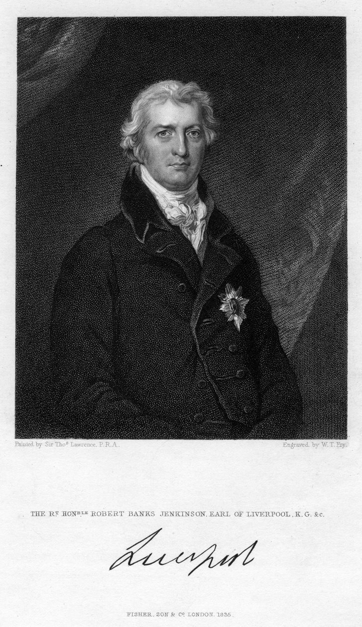 Robert Jenkinson, 2. hrabia Liverpoolu, brytyjski polityk i premier, 1835. autorstwa William Thomas Fry