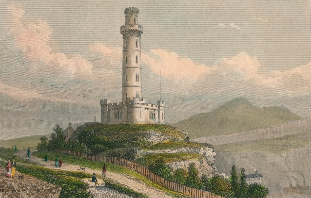Pomnik Nelsona, Calton Hill, Edynburg, c1830. autorstwa William Tombleson